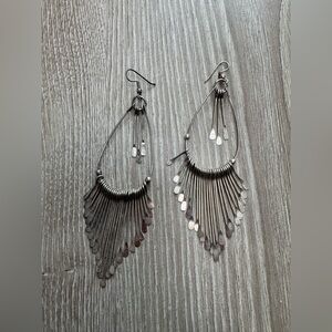 Antique Silver Teardrop Large Paddle Drop Earrings Statement Vintage Dangle